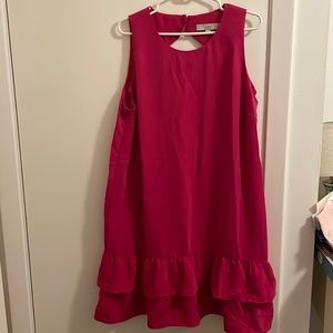 LOFT pink ruffle hem shirt dress with cutout back